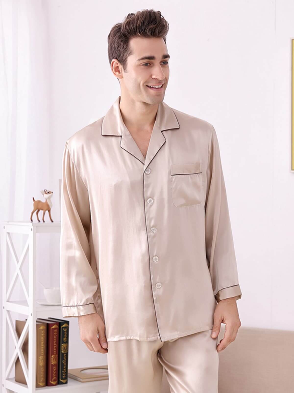 Men's Nighttime - Cozy Soft Long - Sleeved Silk Pajama Set