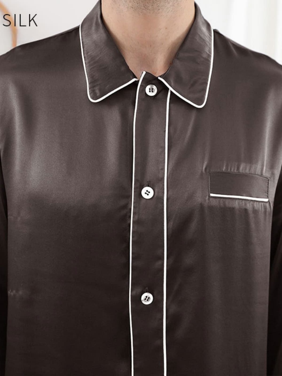 Front view of Men's Silk Pajama Set Luxury 22 MM