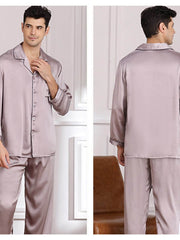 Men's Nighttime - Cozy Soft Long - Sleeved Silk Pajama Set