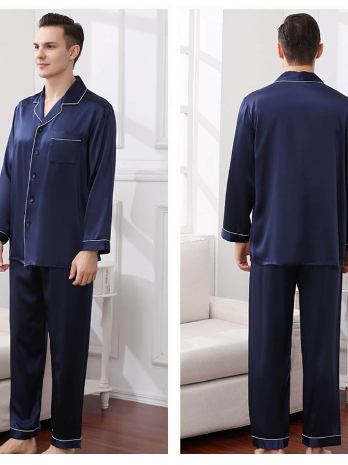 Profile of Men's Cozy Long - Sleeved Silk Pajama Set
