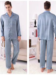 profile of men's breathable long - sleeved silk pajama set