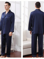 Profile of Men's Cozy Long - Sleeved Silk Pajama Set