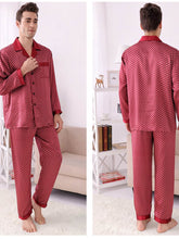 profile of men's breathable long - sleeved silk pajama set in red