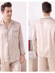 Men's Nighttime - Cozy Soft Long - Sleeved Silk Pajama Set