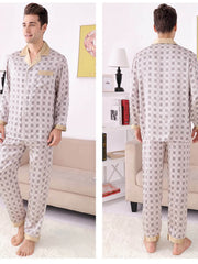 profile of men's breathable long - sleeved silk pajama set
