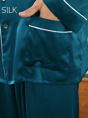 Details of Long Sleeve Men's Silk Pajama Set 22mm Luxury