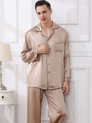 Front view of Men's Cozy Long - Sleeved Silk Pajama Set