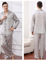 Men's Nighttime - Cozy Soft Long - Sleeved Silk Pajama Set