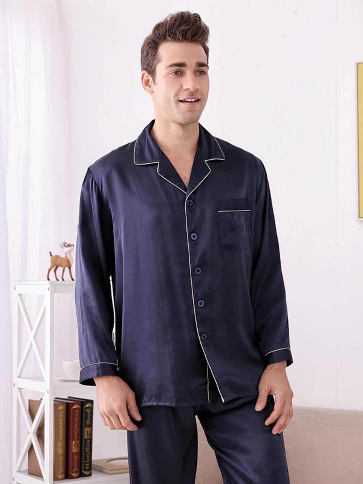Men's Nighttime - Cozy Soft Long - Sleeved Silk Pajama Set