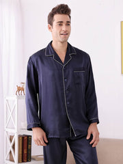 Men's Nighttime - Cozy Soft Long - Sleeved Silk Pajama Set