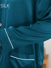Close-up of Long Sleeve Men's Silk Pajama Set 22mm Luxury