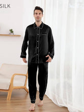 Model wearing Men's Silk Pajama Set Luxury 22 MM in sitting room