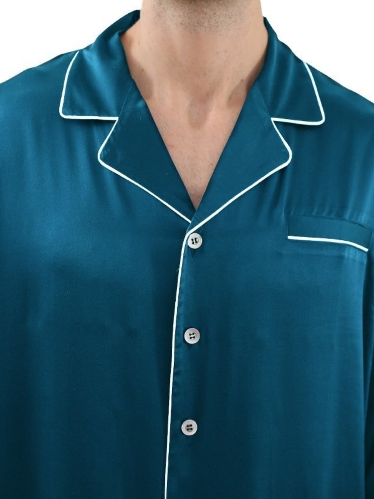 Front view of Long Sleeve Men's Silk Pajama Set 22mm Luxury