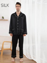 Long Sleeve Men's Silk Pajama Set 22mm Luxury in black color