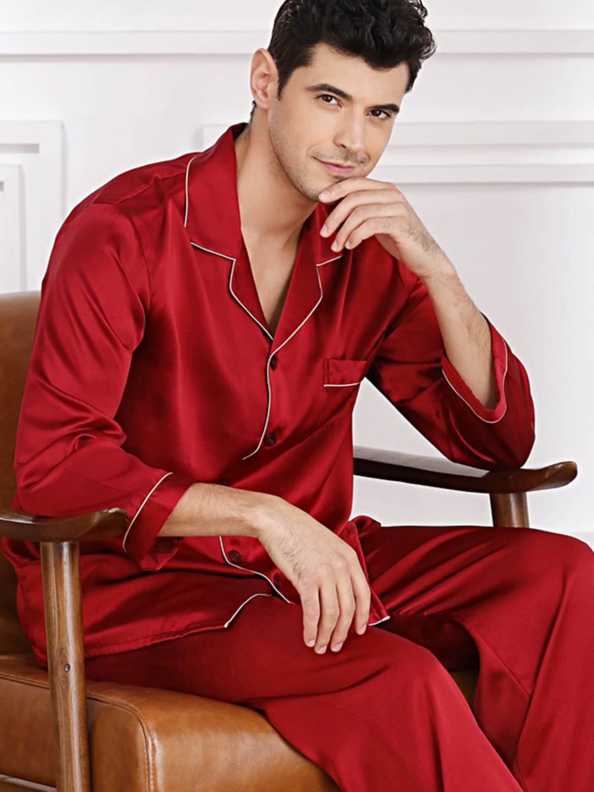 Men's Nighttime - Cozy Soft Long - Sleeved Silk Pajama Set
