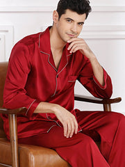 Men's Nighttime - Cozy Soft Long - Sleeved Silk Pajama Set