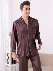 Men's Nighttime - Cozy Soft Long - Sleeved Silk Pajama Set