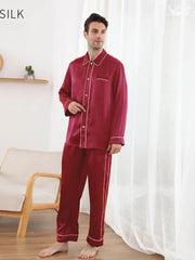 Men's Silk Pajama Set Luxury 22 MM in red color