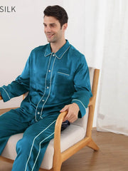 Men's Silk Pajama Set Luxury 22 MM in blue color