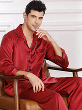 men's long - sleeved silk pajama set in red
