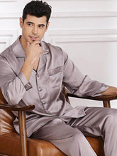 men's long - sleeved silk pajama set in brown