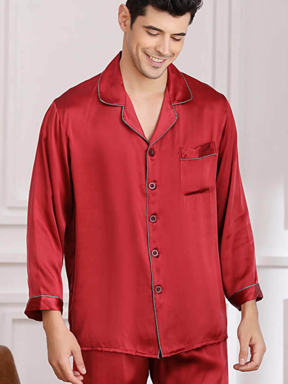 men's long - sleeved silk pajama set