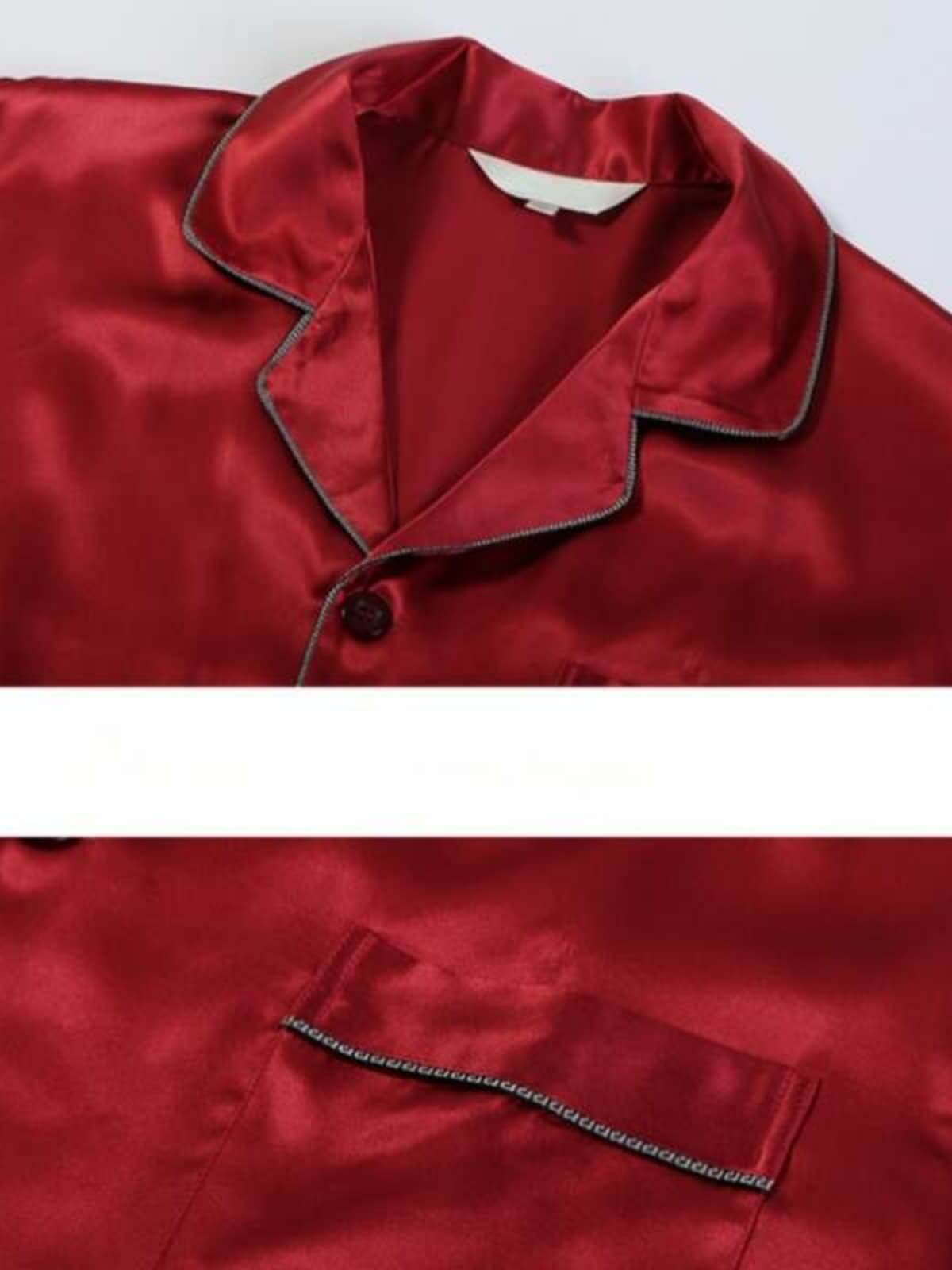 Close-up of men's long - sleeved silk pajama set