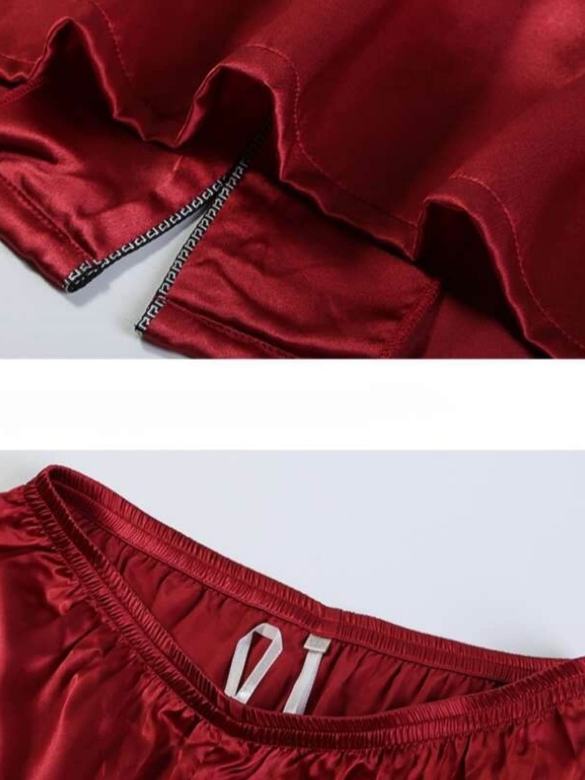 Details of men's long - sleeved silk pajama set