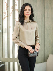 Elegant Pearl Collar Silk Blouse-in-champagne-front-SILKSER