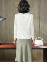 Elegant Pearl Collar Silk Blouse-in white-back-SILKSER