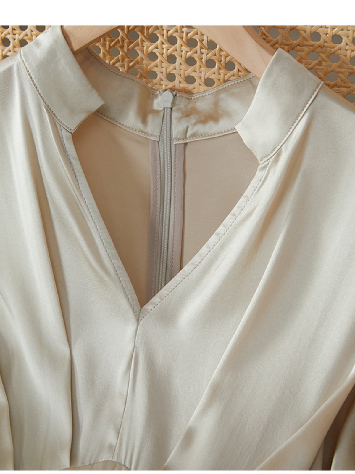 Neckline of Chic V - Neck Mulberry Silk Maxi Dress