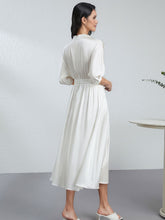 Back profile of Chic V - Neck Mulberry Silk Maxi Dress