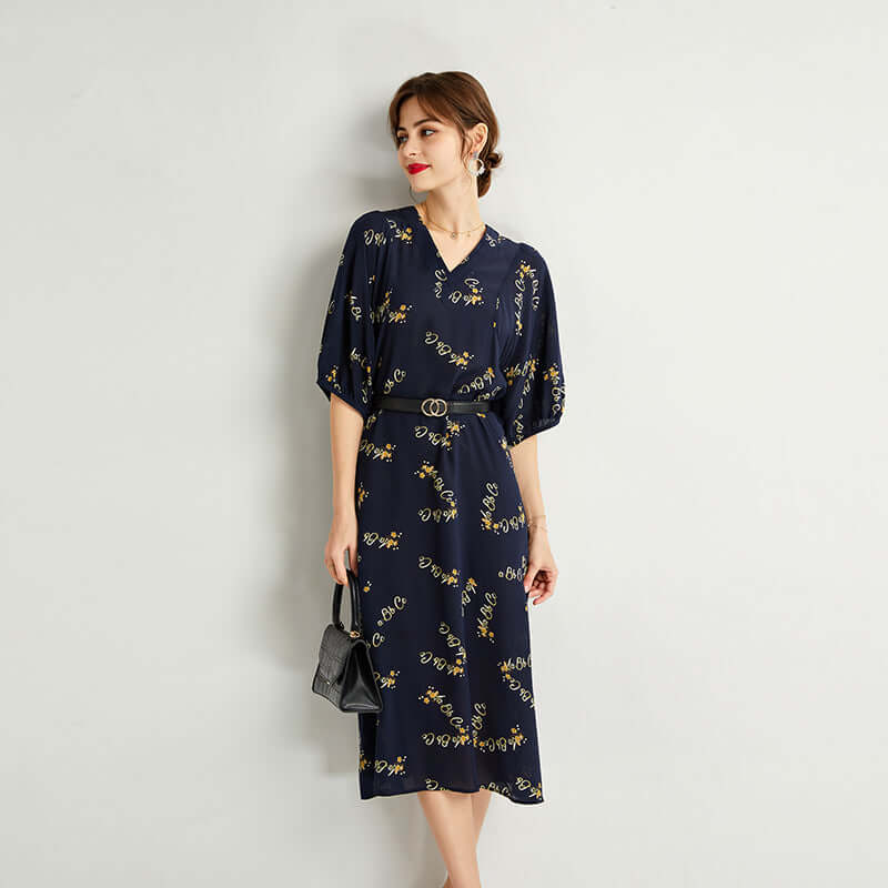 Chic Navy Blue Mulberry Silk Dress / Silk Dress Midi – SILKSER
