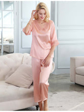 Profile of V - neck Lace Silk Pajamas Set for Women