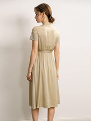 back view of Elegant Lace Beige Silk Dress