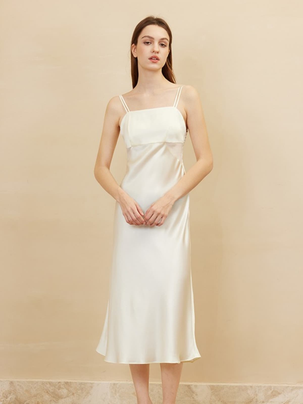 Elegant Spaghetti - Strap Pure Silk Dress