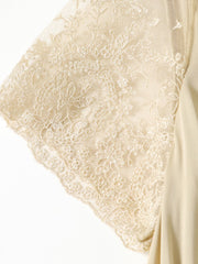 cuff of Elegant Lace Beige Silk Dress