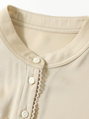 neckline of Elegant Lace Beige Silk Dress