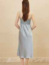 Back view of Elegant Spaghetti - Strap Pure Silk Dress in gray