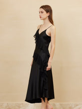 Profile of Black Ruffled - Trim Silk Slip Dress