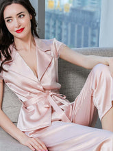 Women's Short - sleeved Ribbon Silk Pajamas Set