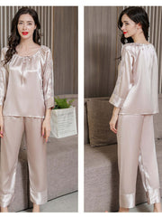 Profile of Women's Long - sleeved Lace Silk Pajama Set