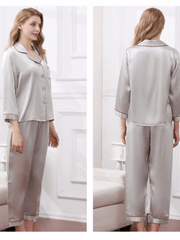 Profile of women's cozy long - sleeved pure silk pajamas set