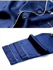 Details of women's cozy long - sleeved pure silk pajamas set