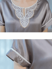 Details of Women's Short - sleeved Lace Silk Pajama Set
