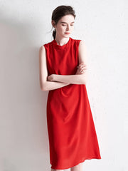 Red Sleeveless Silk Dress For Women