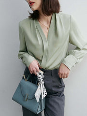 Elegant V - neck Silk Blouse for Work & Casual