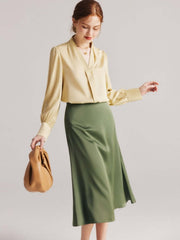 Elegant V - neck Silk Blouse for Work & Casual