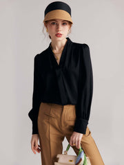 Elegant V - neck Silk Blouse for Work & Casual