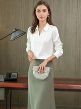 Chic Polo Collar Silk Blouse-in white-front-SILKSER